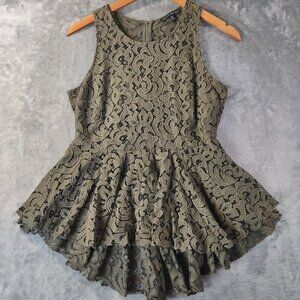 Haute Monde Womens Lace Peplum Top M Olive Green Sleeveless whimsigoth Dressy